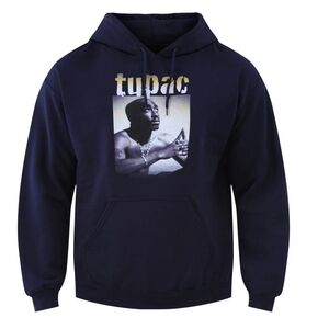 Tupac Navy Graphic Hoodie with Iconic Print